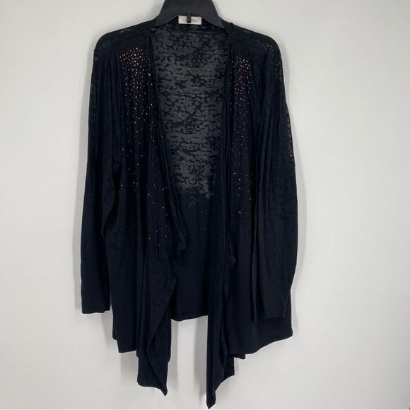 Calvin Klein Women’s Open Waterfall Front Black Sheer Long Sleeve Cardigan L - Picture 1 of 3